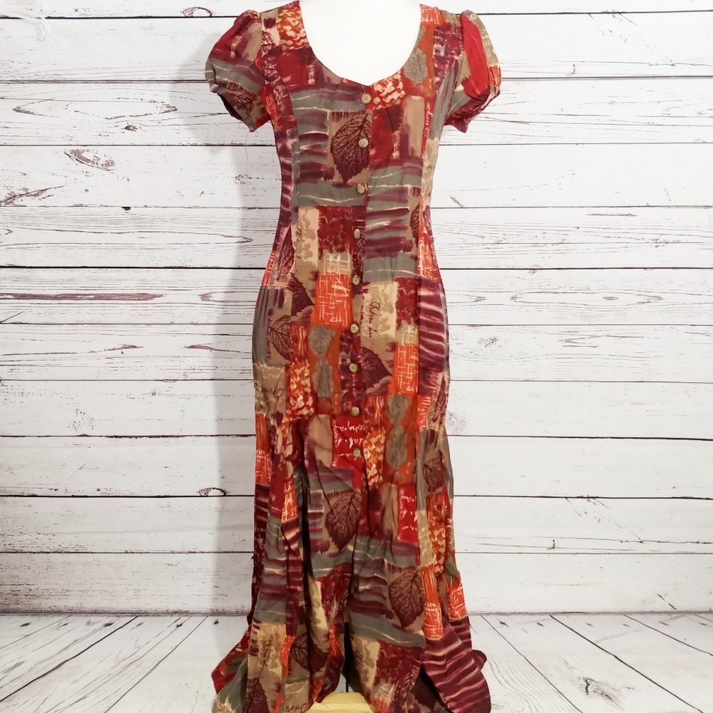 French Connection fall patchwork maxi dress DB2